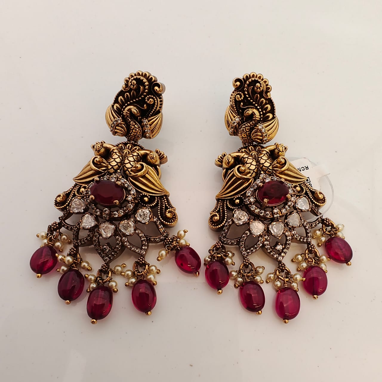 earrings silver victorian moissanite peacock design earrings-rcm754 moissanite 92.5 silver ramala jewelry / ramala collections