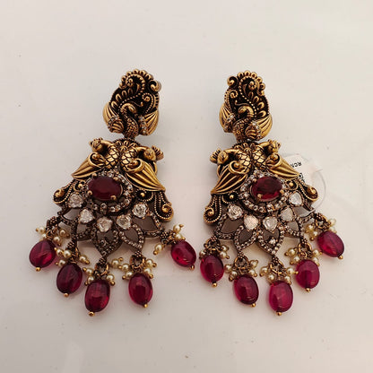 earrings silver victorian moissanite peacock design earrings-rcm754 moissanite 92.5 silver ramala jewelry / ramala collections