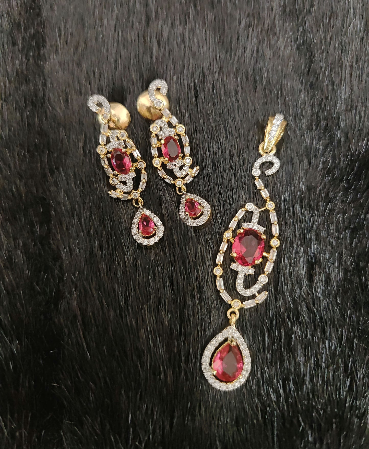 Silver CZ- Stones Earrings With Matching Locket-JR206JR207