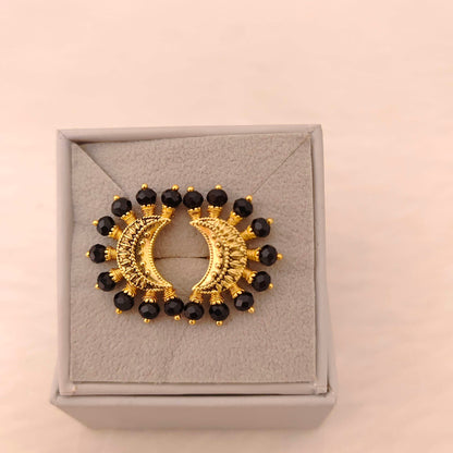 Silver black beads chain with locket - RCD434