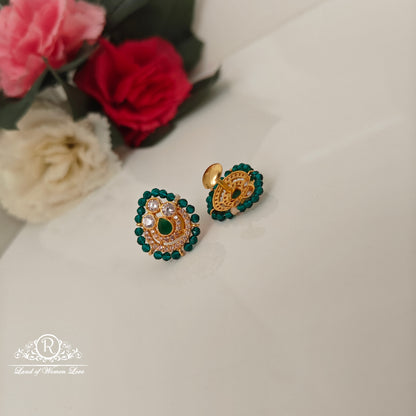 92.5 silver simple and Cute earrings with green beads-RCJR899