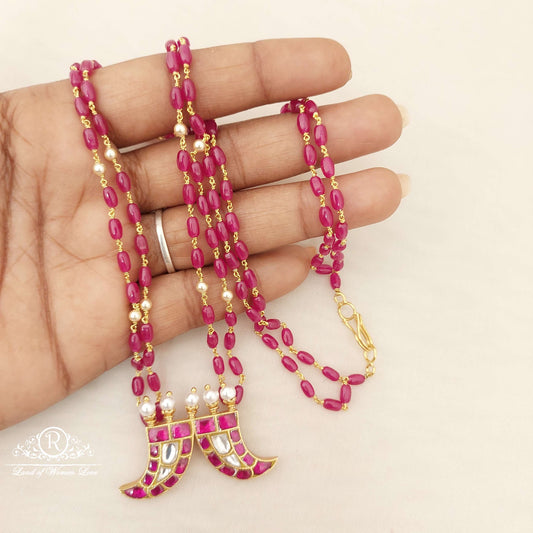 Silver Kempu Beads With Puligoru Locket Chain-H107