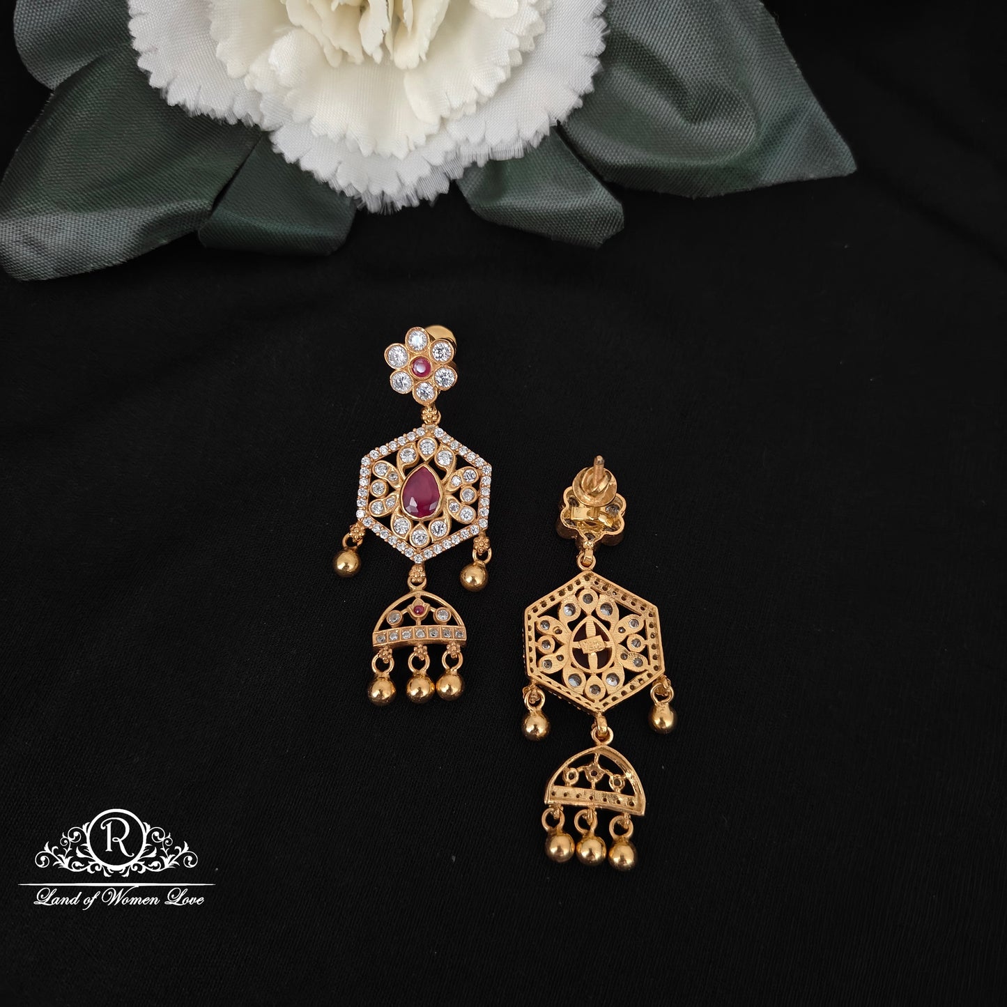 Silver White Stones Earrings-M311