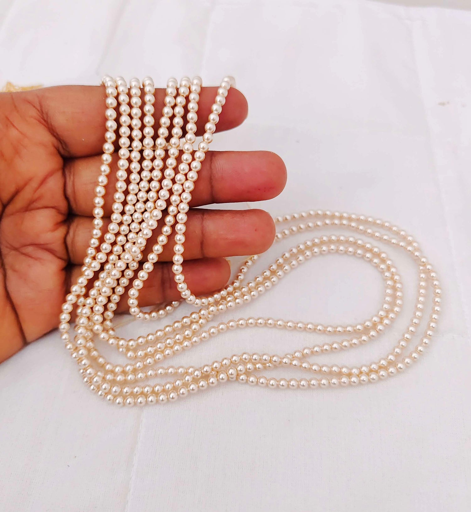 swarovski pearls 3mm light gold colour -rcmj95 92.5 silver ramala jewelry / ramala collections