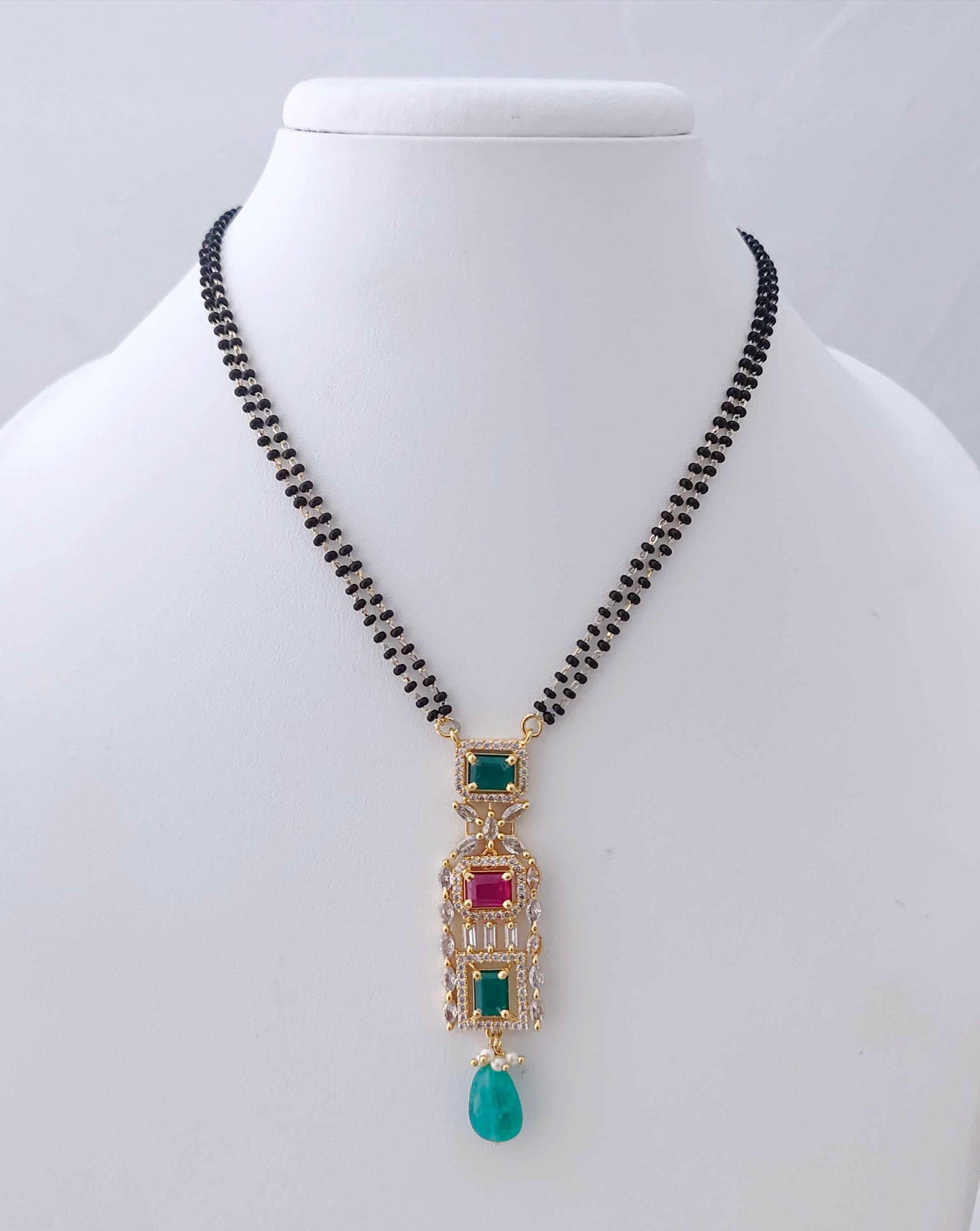 chain silver cz-gold polish black beads chain -rcd144 cz 92.5 silver ramala jewelry / ramala collections