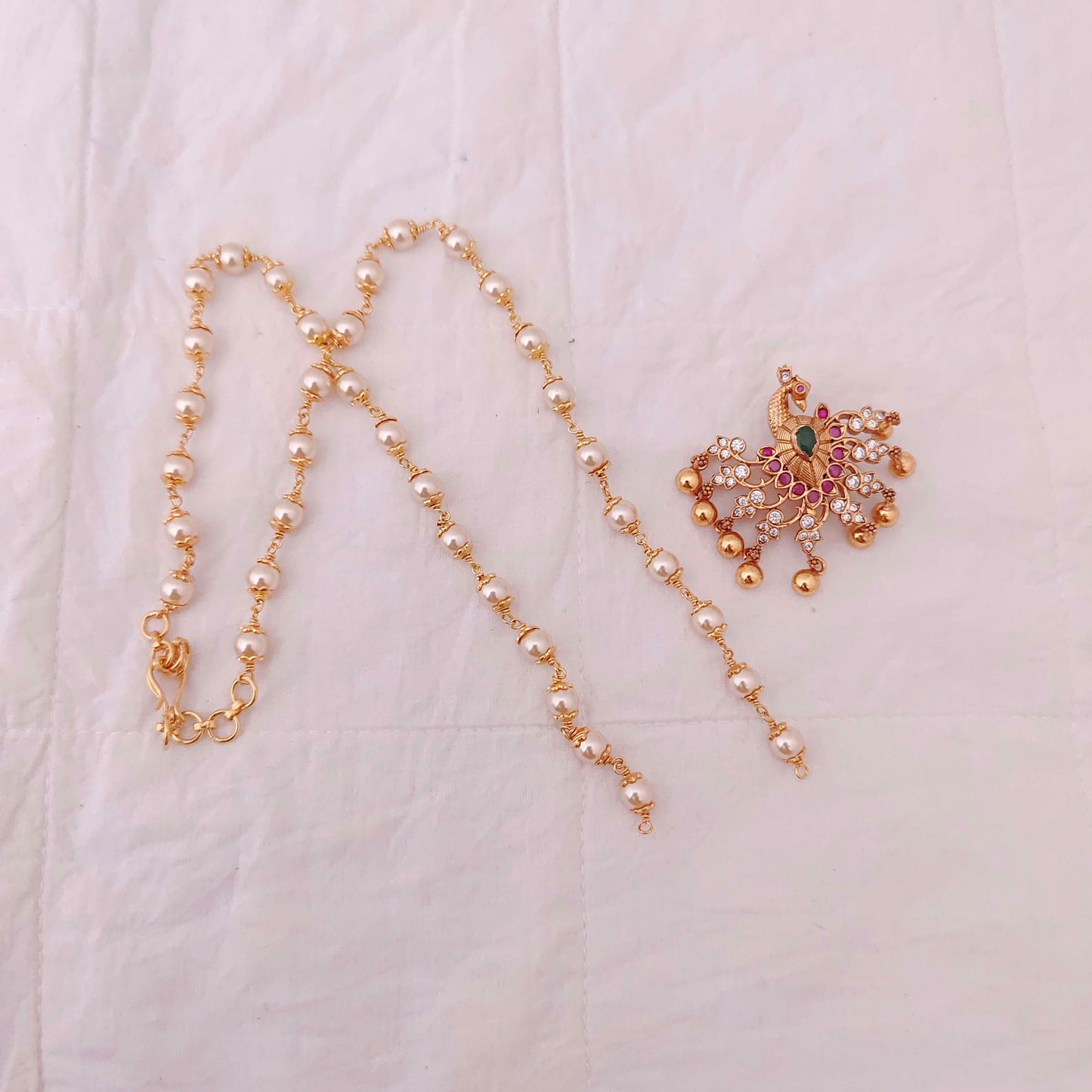 Silver base gold polish beads chain-RCH299