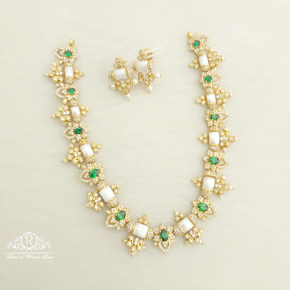Silver CZ- With Pearls Necklace With Earrings-C100C106