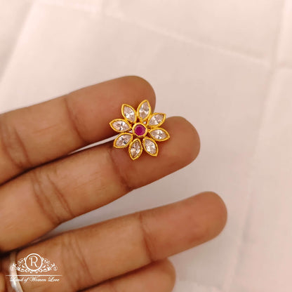 Silver White Stones Side Flower Design Small Pendent-JR144