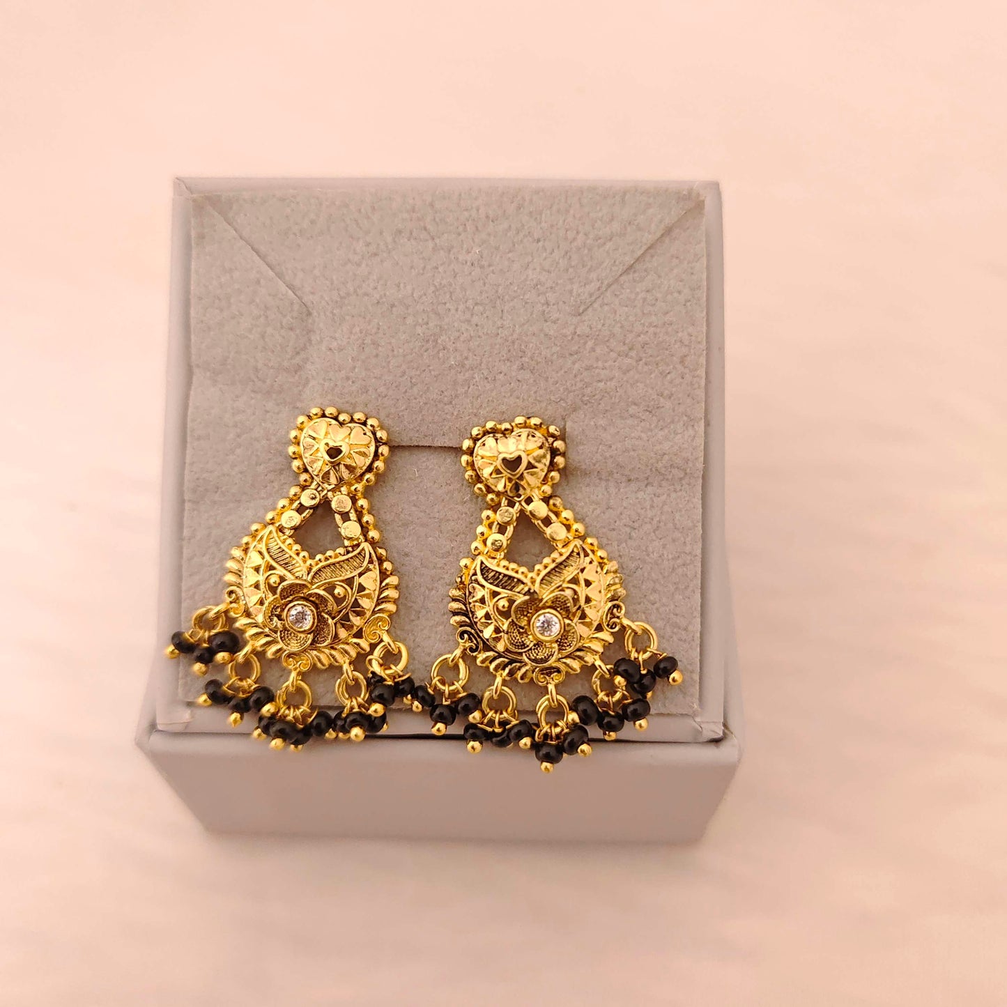 Silver black beads chain 3 lines -RCD435