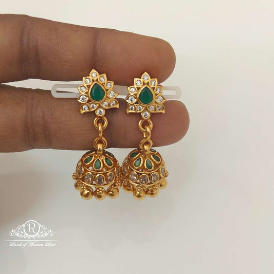 jhumka silver white & green stones design jhumkas-rccp129 92.5 silver ramala jewelry / ramala collections