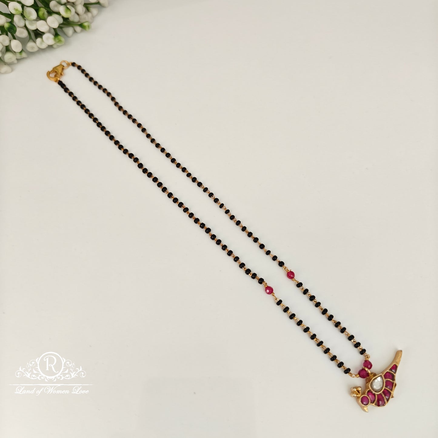 92.5 silver black beads with kundans parrot locket-rch872 92.5 silver ramala jewelry / ramala collections