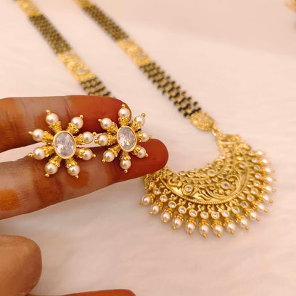 Silver black beads chain 3 lines - RCD437