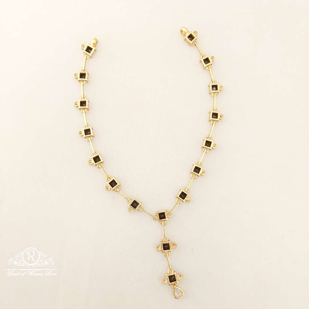 Silver Black Stones Design Necklace-A038