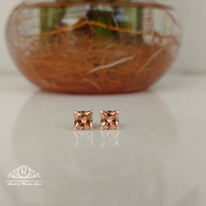 stud 92.5 silver golden peach coloured square cut stud earrings-rchs36-7 92.5 silver ramala jewelry / ramala collections