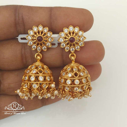 Silver White Stones Design jhumkas-RCCP123