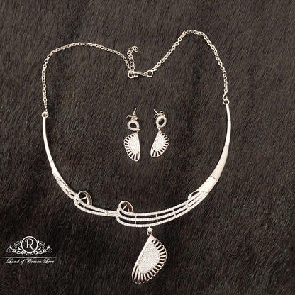 Silver Platinum Polish Earrings With Necklace-SS54