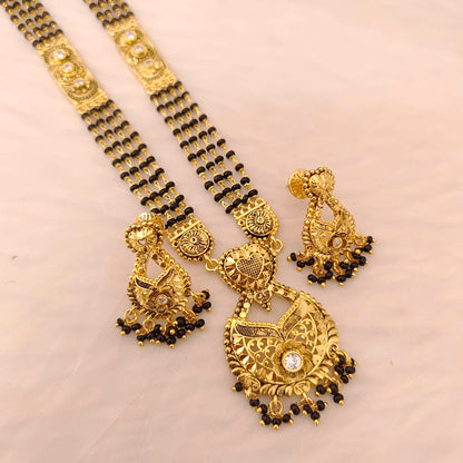 Silver black beads chain 3 lines -RCD435