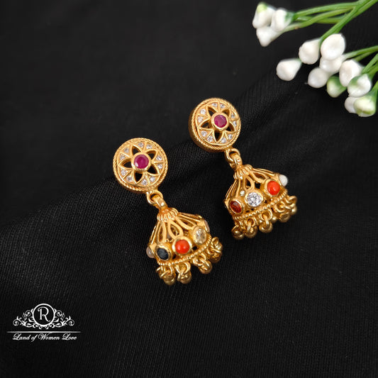 earrings 92.5 silver navaratna jhumkas-rccp410 navaratna 92.5 silver ramala jewelry / ramala collections