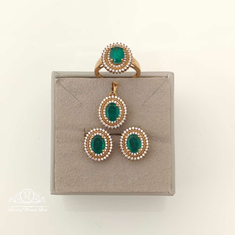 Silver Green Stone Design Stud Earrings-RCMJ180