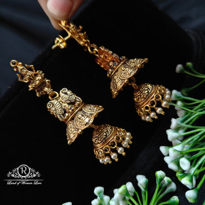 Silver lakshmi devi kasu model jhumkas - RC89-60M19