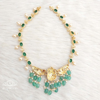 Silver Green Stones Lakshmi Devi Necklace-S780