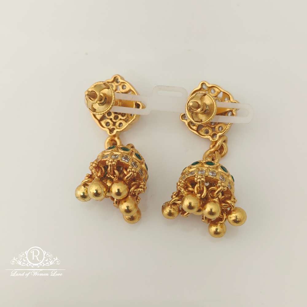 Silver White & Green Stones jhumkas-RCCP134