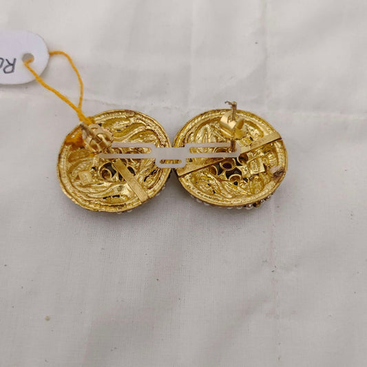 Silver base CZ-gold polish earrings -RCM573