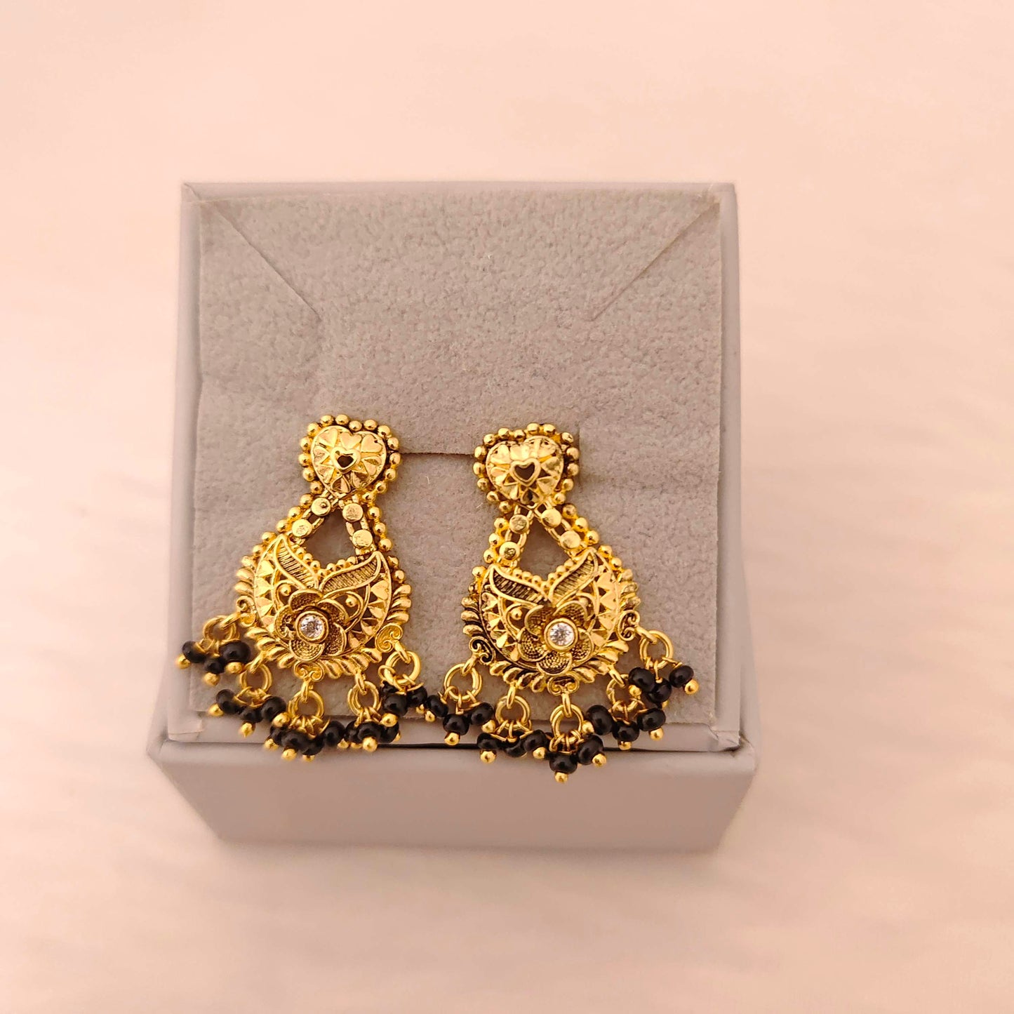 Silver black beads chain 3 lines -RCD435