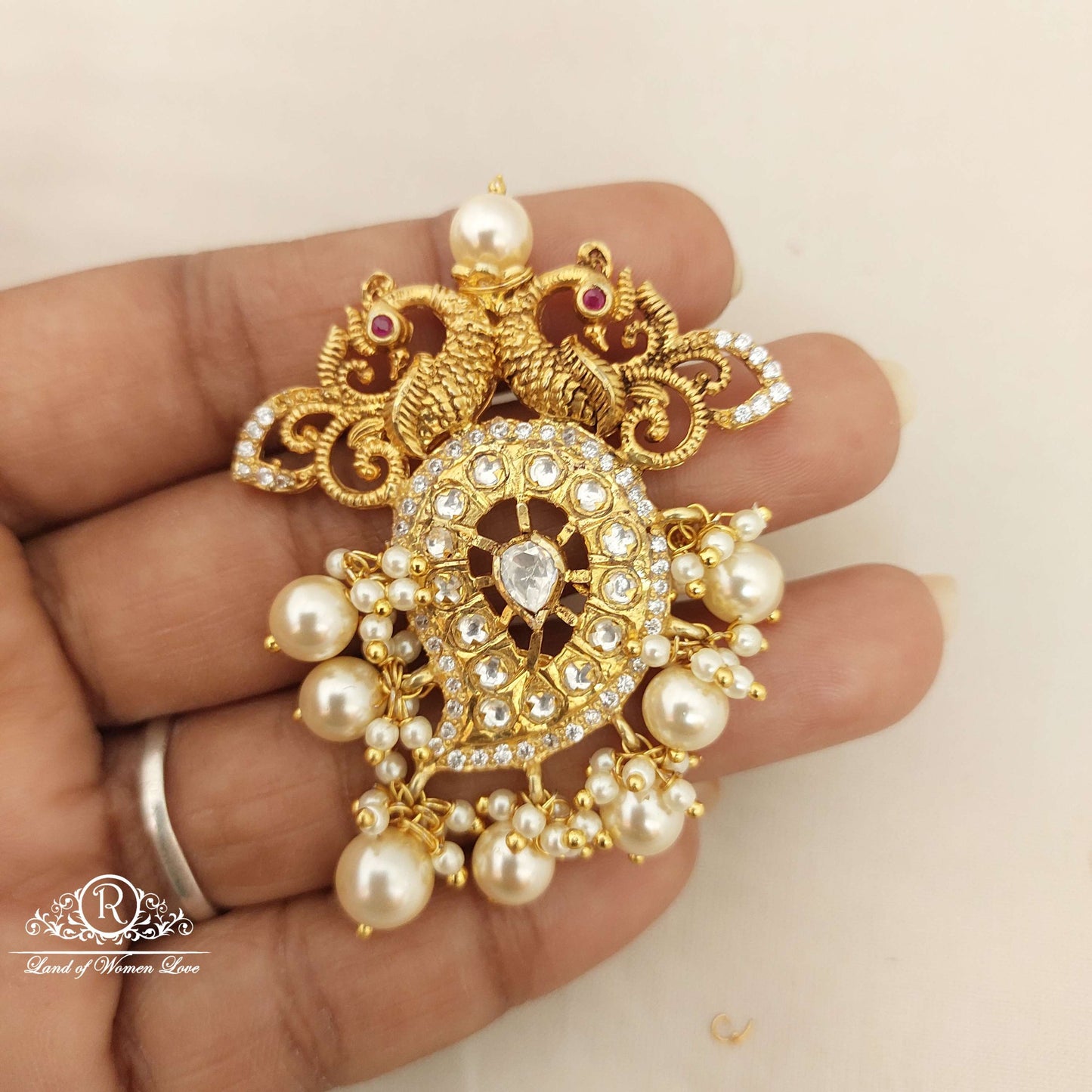 Silver White Stones Peacock Design Locket-JR84