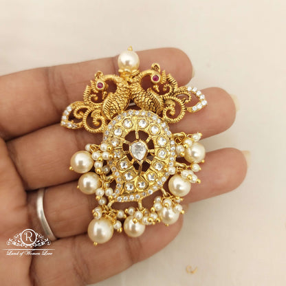 Silver White Stones Peacock Design Locket-JR84