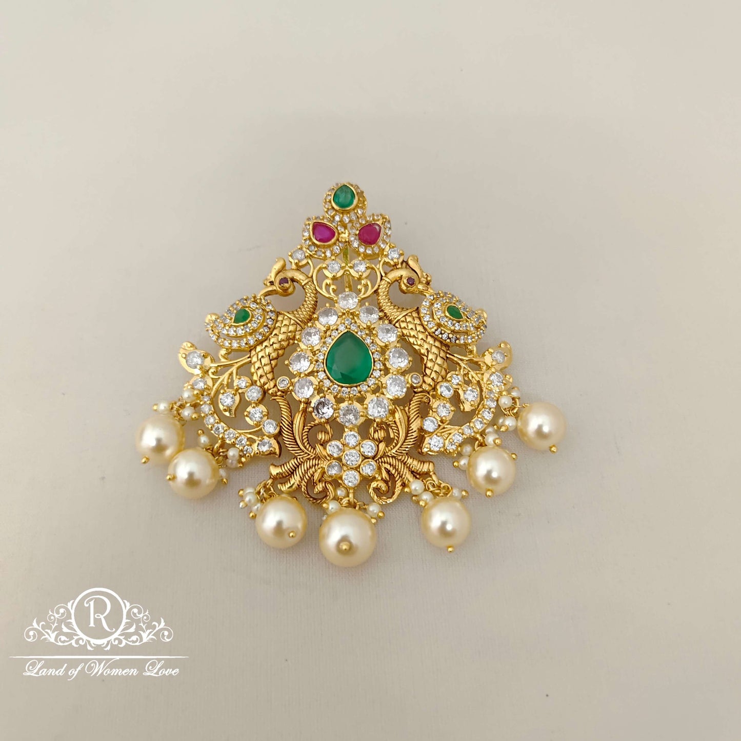 silver base gold polish peacock design - rcd282 92.5 silver ramala jewelry / ramala collections