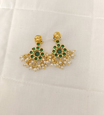 Silver Green Stones Earrings With Matching Locket-JR188JR189