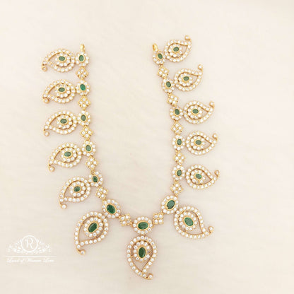 Silver With Green Stones Mango Design Necklace-C124