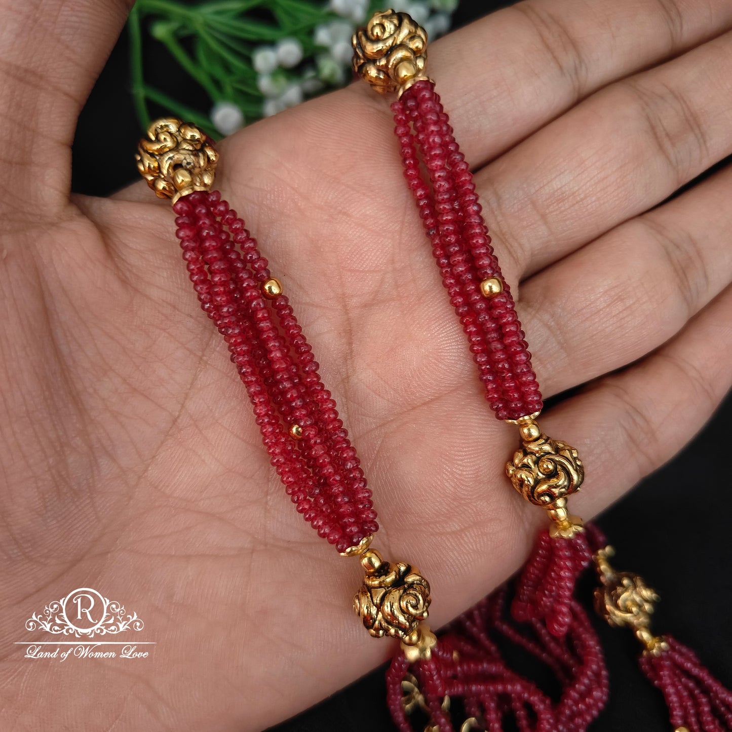 92.5 silver beautiful beads mala with Nakshi balls and ruby beads -RCHK0177