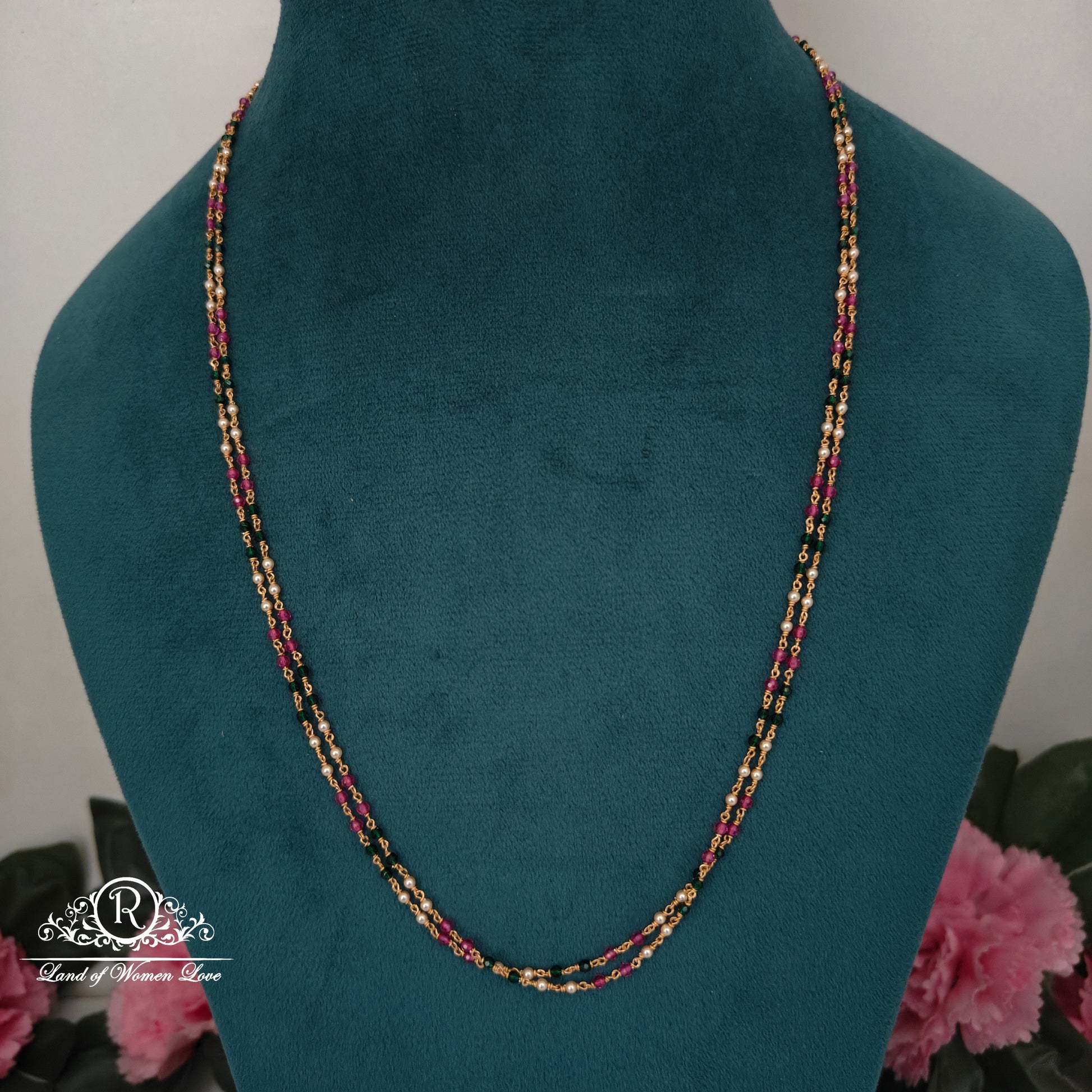 92.5 silver simple and cute ruby ,green and pearls beads mala -rch906 ruby 92.5 silver ramala jewelry / ramala collections