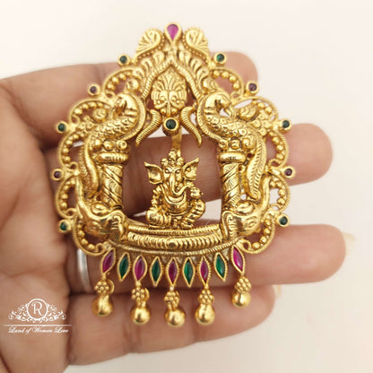 Silver Peacock With Ganesh Design Locket-M180