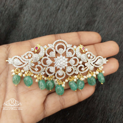 Silver CZ-White Stones Peacock Design Chocker-D066