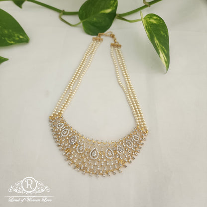 92.5 Silver Pearl Diamond replica choker - RCH373