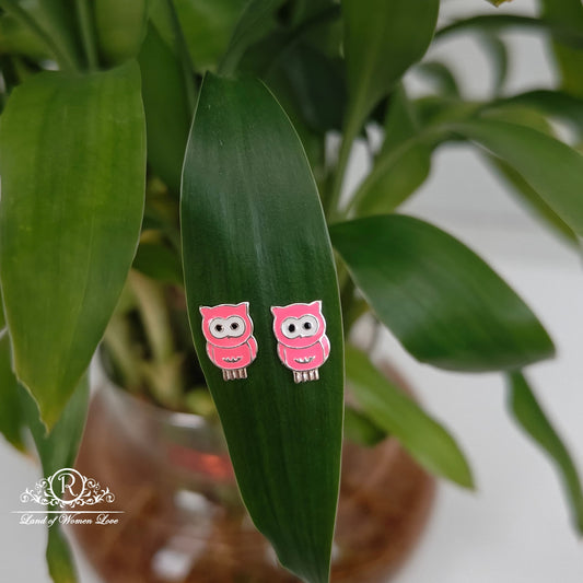 stud silver owl desgin kids earrings-rchs33-10 92.5 silver ramala jewelry / ramala collections