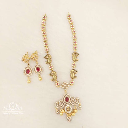 Silver White & Kempu Stones Necklace With Earrings Set-C126C130