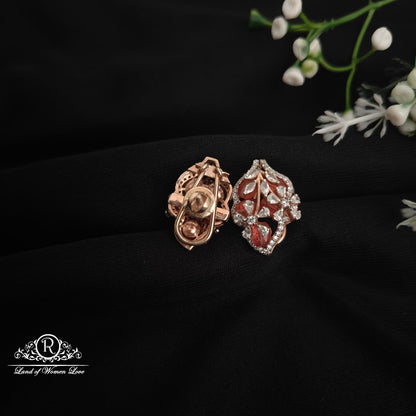 92.5 Silver leaf design fusion Rose gold polish earrings-RCM1060