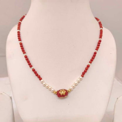 chain silver pearl & coral beads chain-rch191 pearl 92.5 silver ramala jewelry / ramala collections