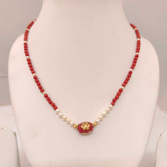 chain silver pearl & coral beads chain-rch191 pearl 92.5 silver ramala jewelry / ramala collections
