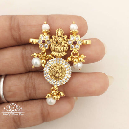 Silver Lakshmi Devi With Pearls Locket-M192