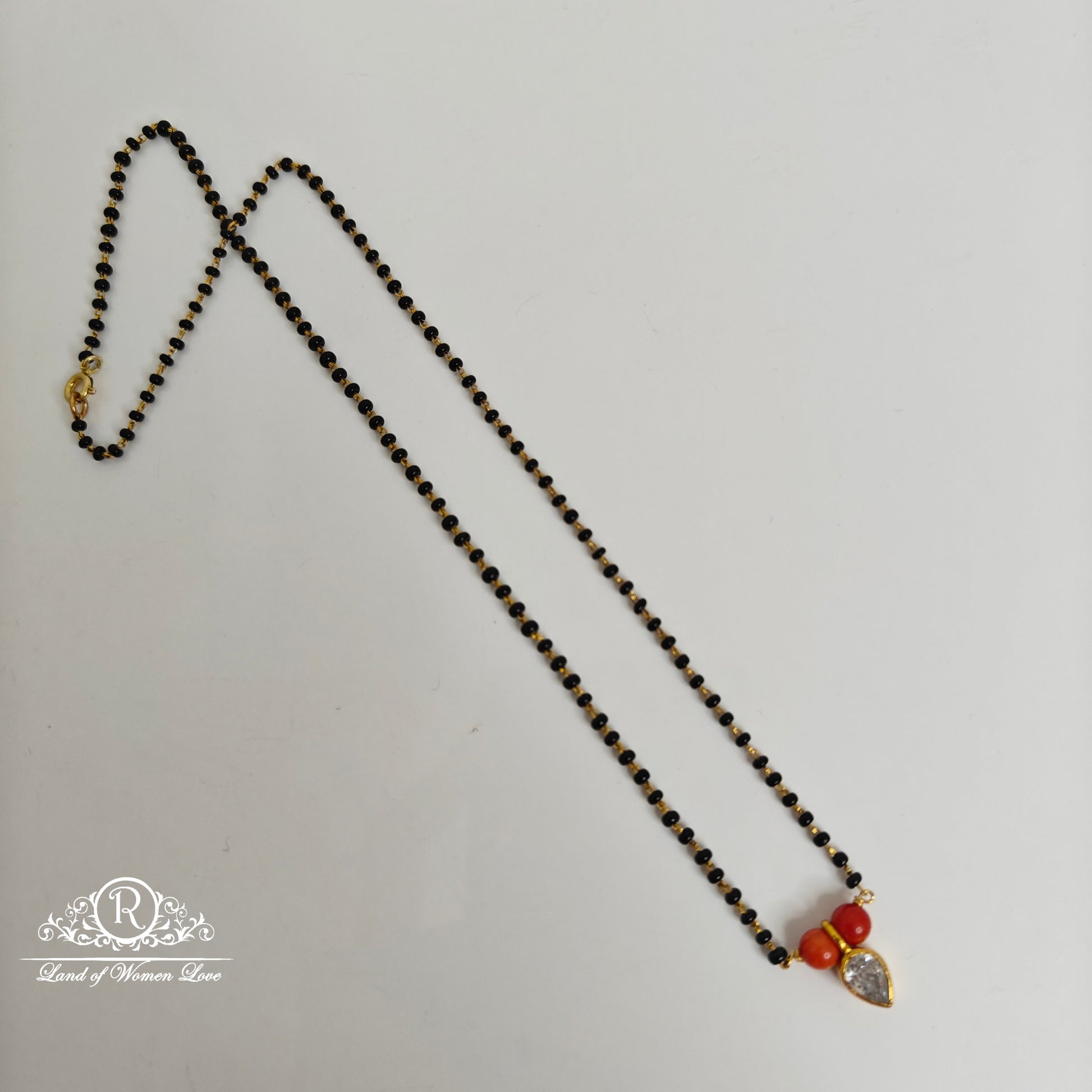 92.5 silver simple and cute black beads with locket - rch790 coral 92.5 silver ramala jewelry / ramala collections