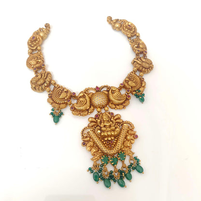 Silver Lakshmidevi Necklace Designs-RCM731