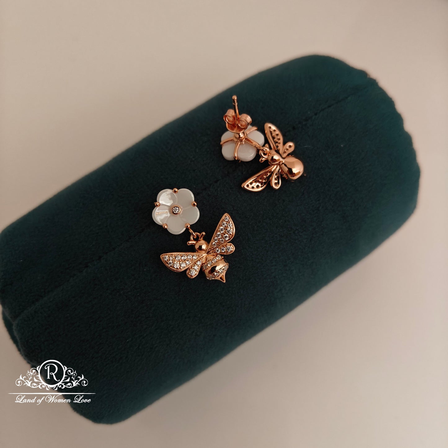 92.5 Silver Flower design Rose gold polish earrings-RCLE09
