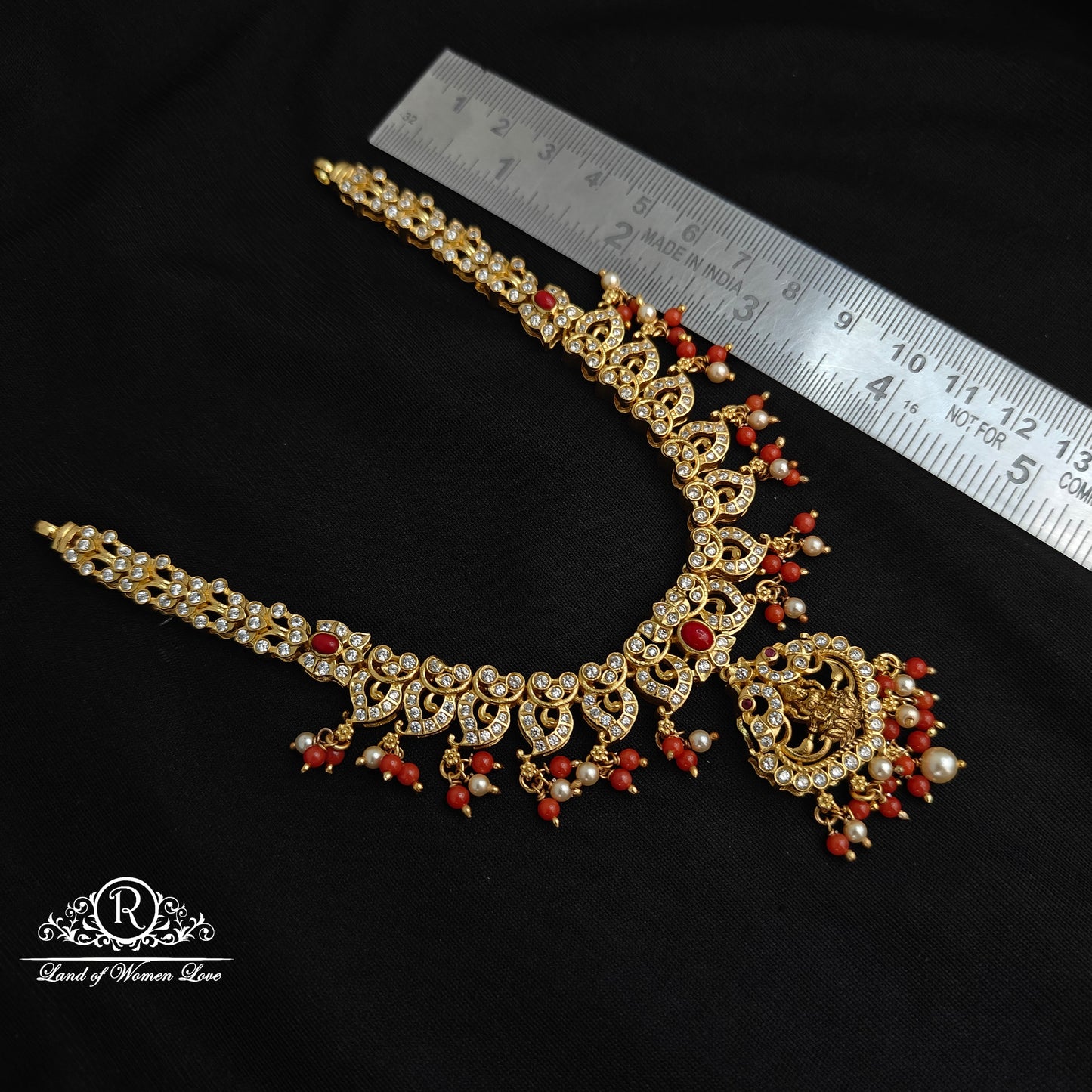 92.5 Silver Lakshmi Devi and Mango design corals Necklace-RCM1136