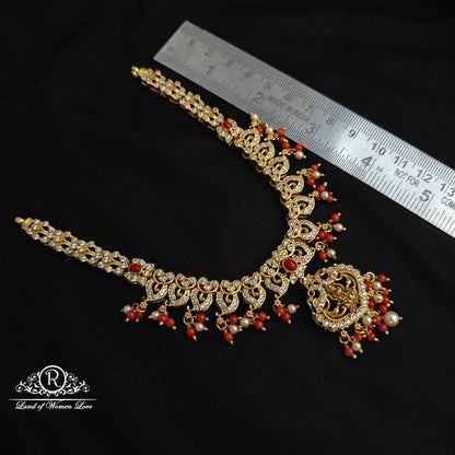 92.5 Silver Lakshmi Devi and Mango design corals Necklace-RCM1136