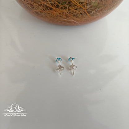 92.5 Silver pale blue coloured Square cut Stud earrings-RCHS35-5